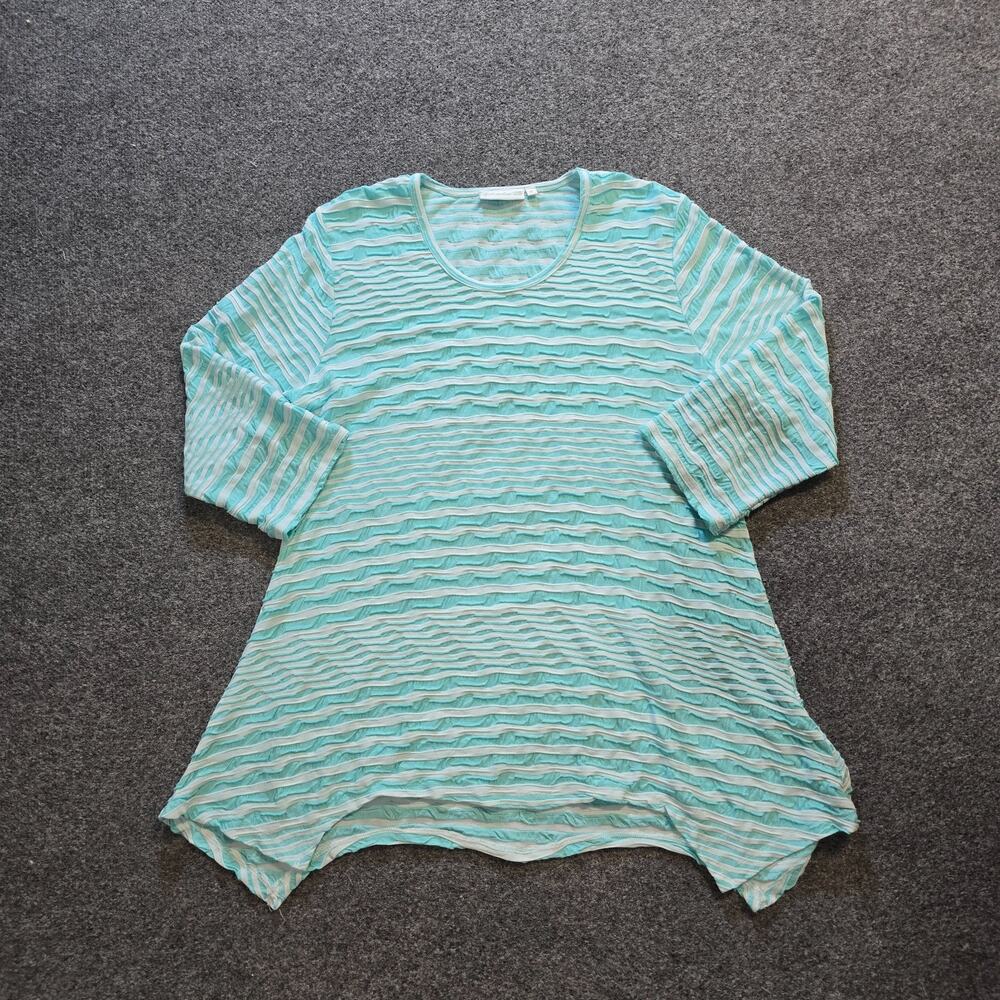 Lulu B Top Womens Medium Green Striped 3/4 Sleeve Textured Stretchy Tunic Casual